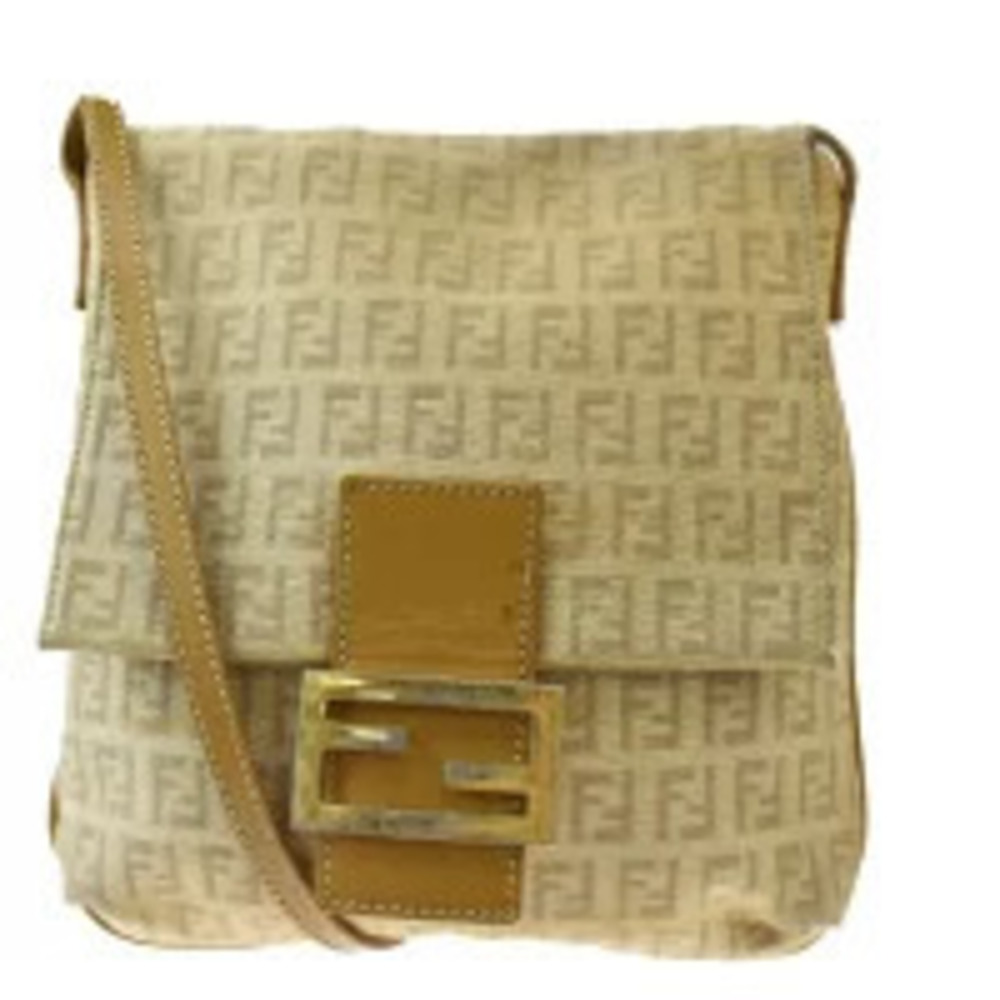 Fendi Zucca Shoulder Bag Beige Canvas Leather
